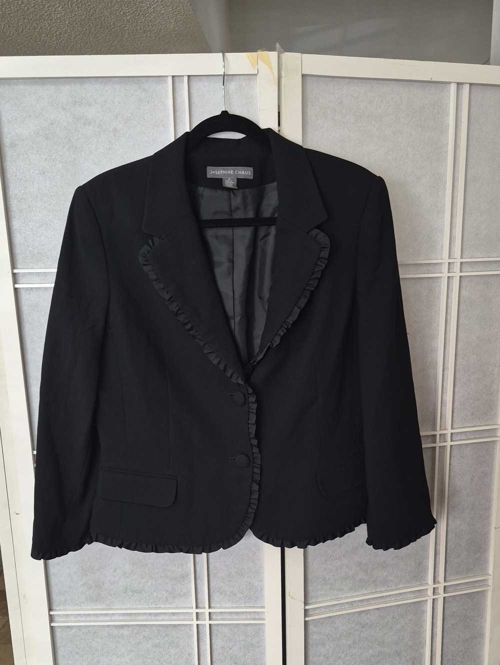 Josephine Chaus Black Ruffle-Trim Suit Jacket